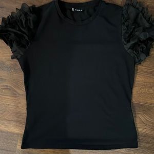 Black ruffled short sleeve shirt